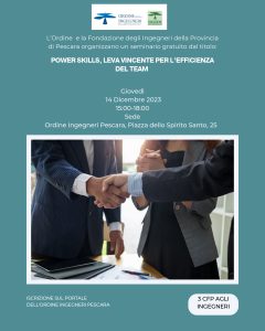 Seminario “Power skills, leva vincente per l’efficienza del Team” – 14 dicembre 2023 dalle ore 15:00 alle ore 18:00